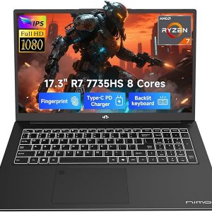 NIMO 2026 Gaming Laptop, 17.3" FHD IPS Large Screen, AMD R7 7735HS (Up to 4.75 GHz, Beat i7-12650H) Computer with 16GB DDR5 RAM 256GB SSD, 180° Vewing, Radeon 680M, Dual Fans, for Business, College
