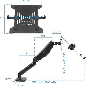 Mount-It! Laptop Desk Mount Arm with Gas Spring | Full Motion Adjustable Laptop Arm Mount for 11-17 Inch Laptops | Ergonomic Desk Stand with Clamp, Grommet Base, and 22 lbs Capacity