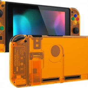 eXtremeRate DIY Replacement Shell Buttons for Nintendo Switch, Back Plate for Switch Console, Housing with Colorful Buttons for Joycon Handheld Controller - Clear Orange [No Electronics Parts]