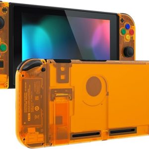 eXtremeRate DIY Replacement Shell Buttons for Nintendo Switch, Back Plate for Switch Console, Housing with Colorful Buttons for Joycon Handheld Controller - Clear Orange [No Electronics Parts]
