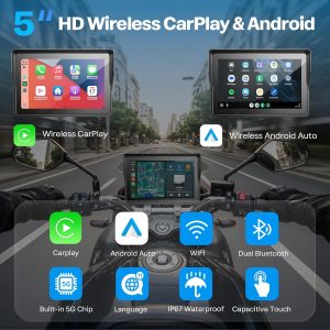WonVon Sistema de Navegación GPS de 5 Pulgadas para Motocicleta con Apple Carplay y Android Auto, Pantalla Portátil con Bluetooth Dual, Navegación, Siri, Asistente de Google (No Incluye TPMS)