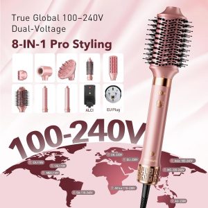 Dual Voltage StyleVibe 8-in-1 Air Styler, Hair Dryer & Blow Dryer Brush with Travel Case - Auto Wrap Curls (L/R), Fast Drying, Thermal Brush for Blowouts & Frizz-Free Volume, No Heat Damage