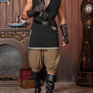 Runcati Mens Medieval Costume Pirate Renaissance Sleeveless Tunic Knight Viking Halloween LARP Shirts