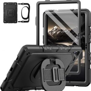 Grifobes for Samsung Galaxy Tab A11 Plus 2025 / A9 Plus 11 Inch 2023 Cases, Shockproof Heavy Duty Cover with Screen Protector, 360 Rotating Stand, Hand & Shoulder Strap for A11+ / A9+, Black