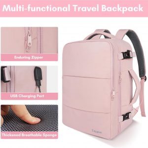 Taygeer - Mochila de viaje para mujeres, mochila de cabina con puerto de carga USB y bolsa para zapatos, mochila TSA para laptop de 15.6 pulgadas aprobada para vuelos, bolsa de enfermera, mochila
