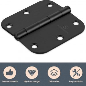 24 Pack Door Hinges 3 1/2 Inch Matte Black 3.5 Inch Interior Hinges 5/8" Radius Round Door Hinge 3 1/2 Inch Iron Hinge 3 ½"x 3 ½" Door Hardware