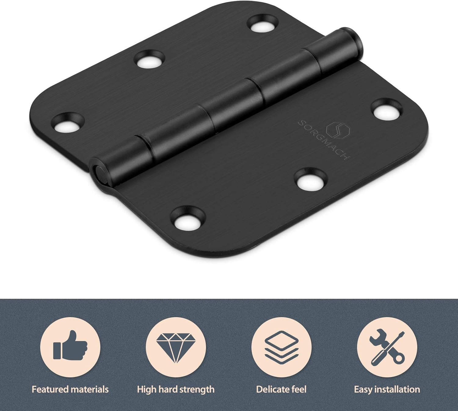 24 Pack Door Hinges 3 1/2 Inch Matte Black 3.5 Inch Interior Hinges 5/8" Radius Round Door Hinge 3 1/2 Inch Iron Hinge 3 ½"x 3 ½" Door Hardware