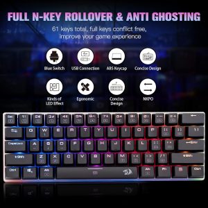 Redragon K605 Alien Giant Mechanical Gaming Keyboard, Super Big 61 Keys & Outemu Blue Switch, RGB LED Backlit Ergonomic Wired Type-C Full Key Conflict Free Anti-Ghosting NKRO Keyboard