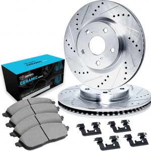 R1 Concepts Kit de frenos y rotores delanteros | Pastillas de freno delanteras| Rotores y pastillas de freno | Pastillas de freno y rotores de cerámica | Kit de ferretería|compatible con Mazda 3, 3