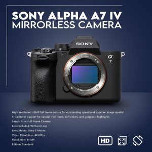 Sony Alpha a7 IV Full Frame Mirrorless Interchangeable Lens Digital 4K Camera, Black - Bundle with 128GB SD Memory Card, Camera Backpack, Extra Battery