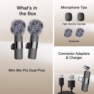 Mini Mic Pro (Latest Model) - Wireless Mini Microphone for iPhone, iPad, Android - 2 Pack Lavalier Microphone for Video Recording - iPhone Mic Crystal Clear Recording with USB-C for Content Creators