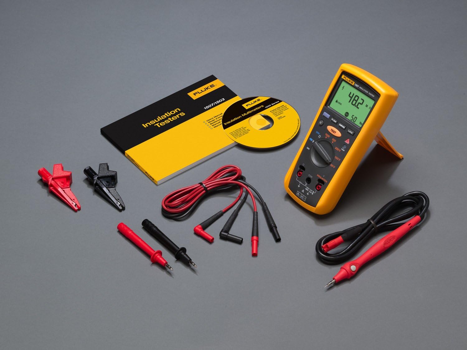 Fluke 1507 Digital Megohmmeter Insulation Resistance Tester, for Advanced Industrial and Electrical Insulation Testing, Offers Multiple Insulation Test Voltages: 50 V, 100 V, 250 V, 500 V, and 1000 V
