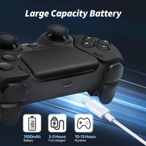 Gatoo Wireless Controller Compatible with PS5/PS5 Slim/PS5 Pro with1500mAh Battery, Dual Vibration, 3.5mm Audio Jack, 6-Axis Motion, Speaker (Black)