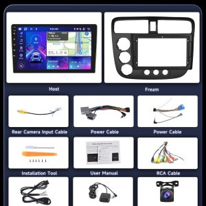 8 Core 6G 128G Car Stereo Radio for Honda Civic 2001-2005 with Wireless CarPlay Android Auto DSP/36EQ MirrorLink 9 inch 1280x720P IPS Touchscreen Bluetooth 5.0 GPS FM/RDS WiFi AHD Backup Camera