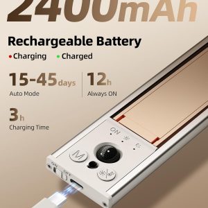 EZVALO Paquete de 5 luces para debajo del gabinete, luz recargable con sensor de movimiento de 2400 mAh, luces magnéticas de armario de 10 pulgadas con regulables y 3 temperaturas de color, luces