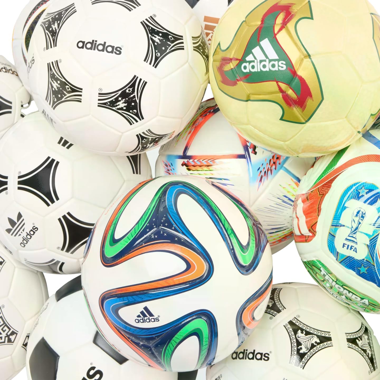 Conjunto de balones históricos de la Copa del Mundo adidas – Colección de edición limitada de balones icónicos de partidos de la Copa del Mundo en variantes Pro, Mini y Club