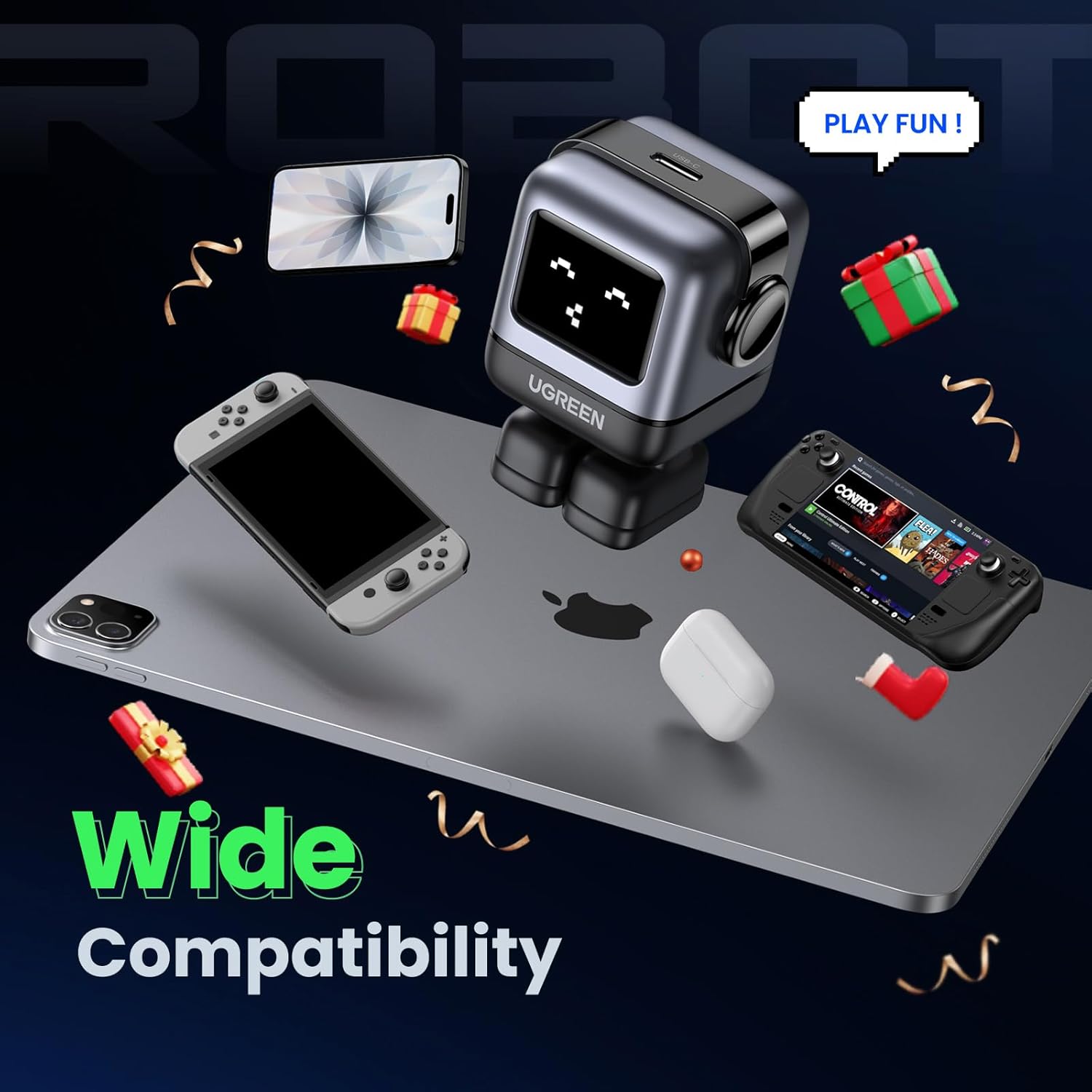 UGREEN Uno - Bloque de cargador USB C de 30 W, cargador rápido compacto robot GaN para iPhone 17, regalos para mujeres y hombres, compatible con iPhone 17/16/15, Galaxy S25/S24/S23, Pixel 10/9/8, iPad