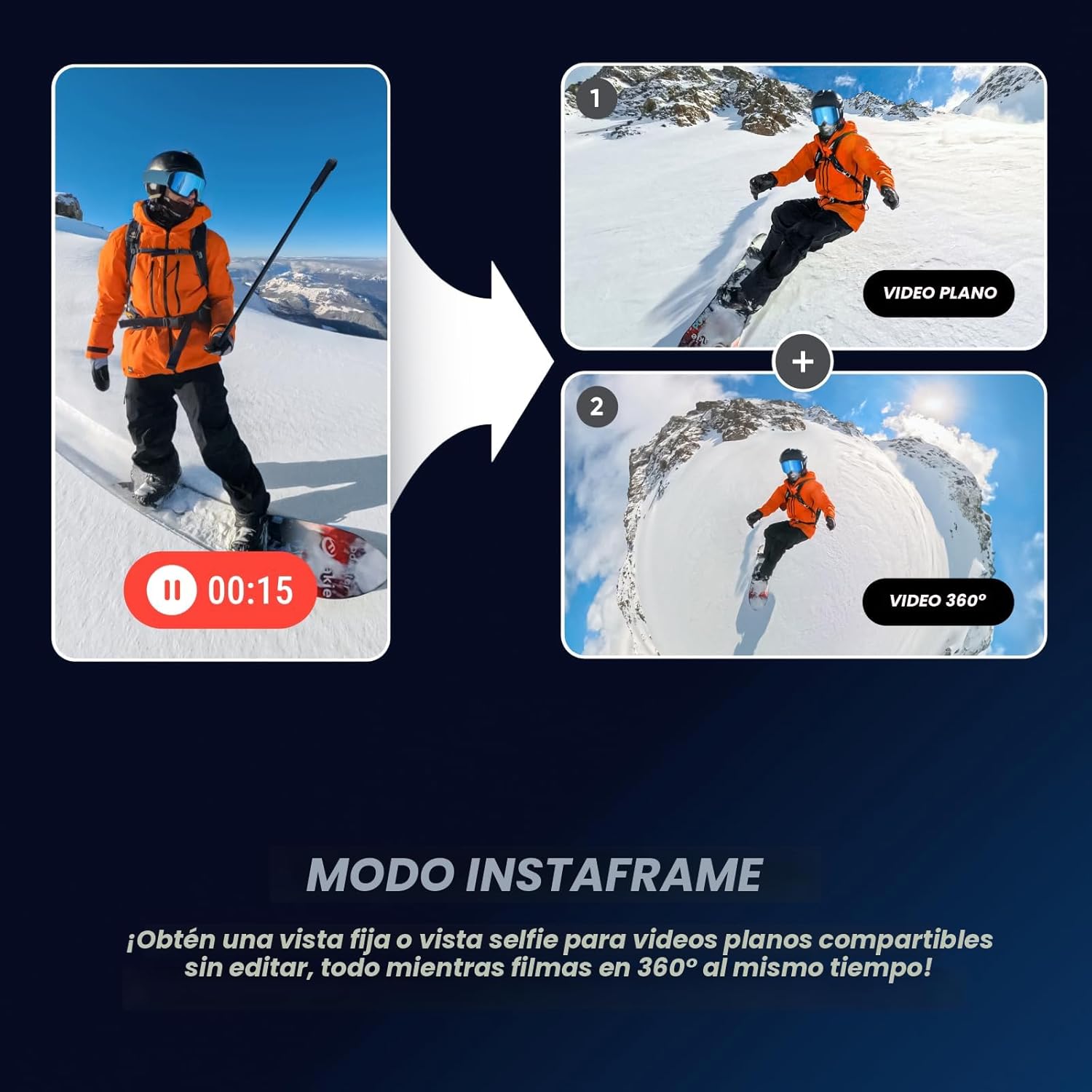 Insta360 X5 - Cámara de acción impermeable de 8K 360°, líder en poca luz, efecto de palo invisible para selfies, lente resistente y reemplazable, batería de 3 horas, protector contra el viento