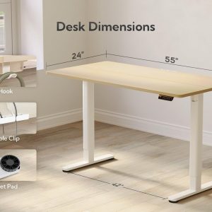 Claiks Electric Standing Desk, Adjustable Height Stand up Desk, 55x24 Inches Sit Stand Home Office Desk with Splice Board, White Frame/Nature Top