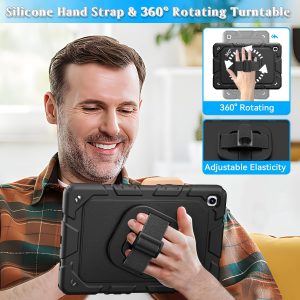 Grifobes for Samsung Galaxy Tab A11 Plus 2025 / A9 Plus 11 Inch 2023 Cases, Shockproof Heavy Duty Cover with Screen Protector, 360 Rotating Stand, Hand & Shoulder Strap for A11+ / A9+, Black
