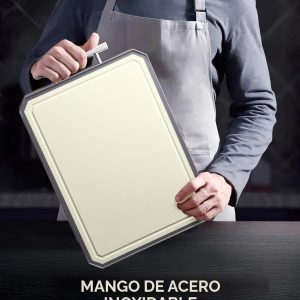 Tabla de cortar de acero inoxidable SNOWCLAD, tablas de cortar de doble cara para cocina, tabla grande de acero inoxidable/paja de trigo PP para carne, sin toxicidad, 16 * 11 pulgadas, apta para