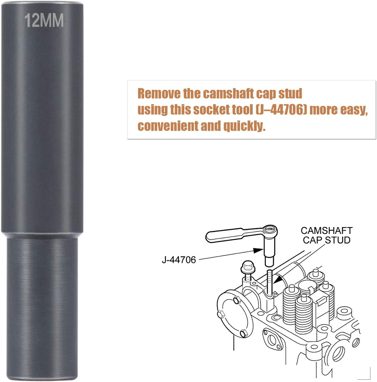 Yoursme para Detroit Diesel 60 Series Motor Rocker eje eje zócalo Alternativo a J-44706 12MM 12PT 1/2 pulgada Drive Extra Deep Socket Heavy Duty Sustituido de J-36003-A