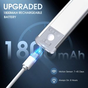 Iluminación para debajo del gabinete de 10 pulgadas con 3 temperaturas de color, paquete de 2 luces recargables con sensor de movimiento para interiores, 5 niveles regulables, luces magnéticas