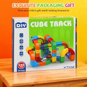 Electric Train Set for Kids Flexible Race Track Toy DIY 3D Embedded Layouts & Motorized Car 3-8 Year Old Boys Girls Toys STEM Learning Gift (123Pcs,2 Car)