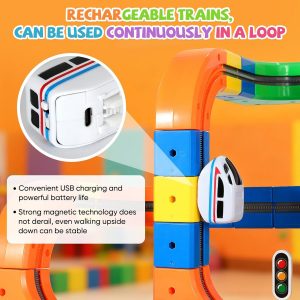 Electric Train Set for Kids Flexible Race Track Toy DIY 3D Embedded Layouts & Motorized Car 3-8 Year Old Boys Girls Toys STEM Learning Gift (123Pcs,2 Car)