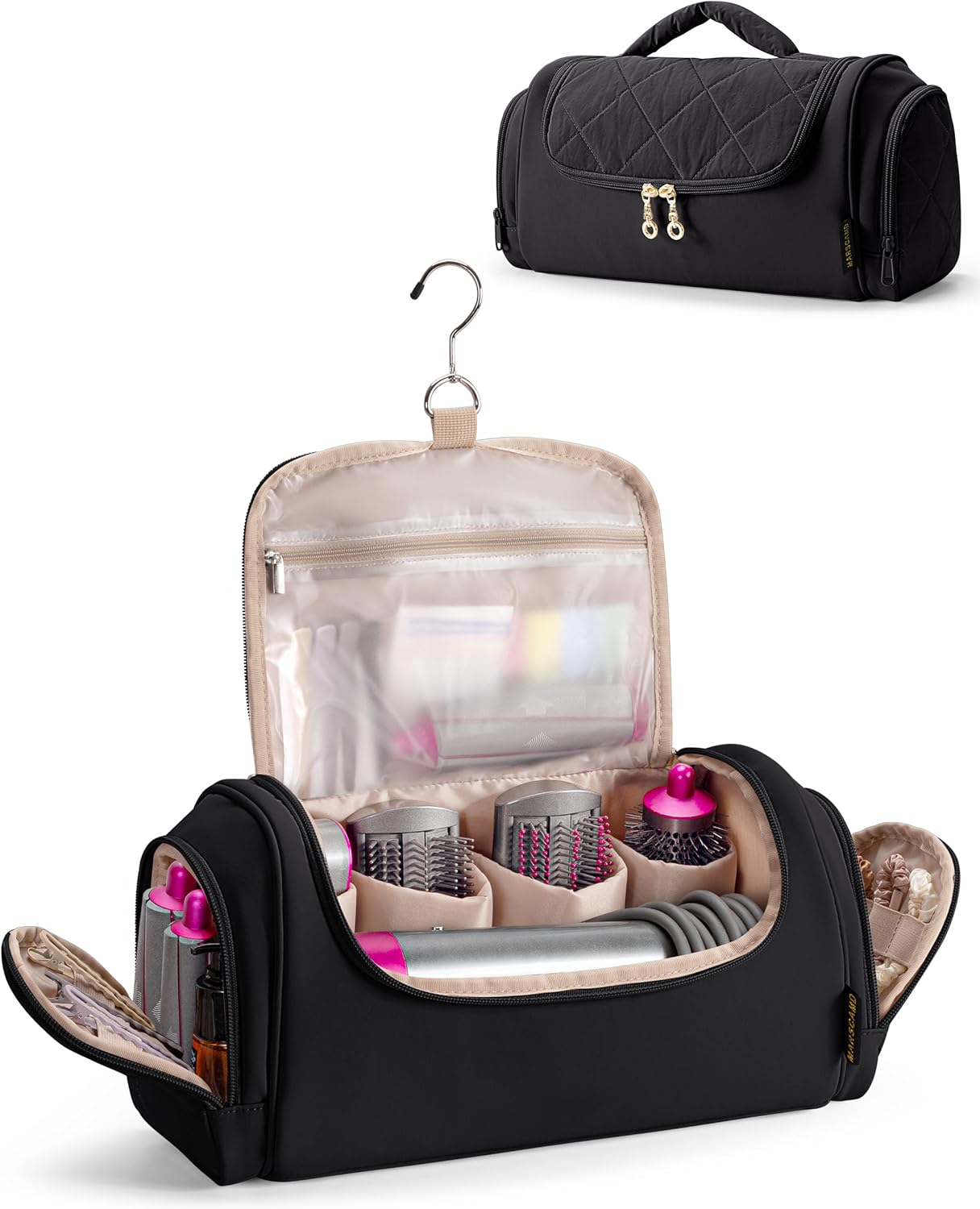 Hair Tools Travel Bag Compatible with Dyson Airwrap Styler, Hair Tool Organzer with Hanging Hook for Multi-Stylers, Black