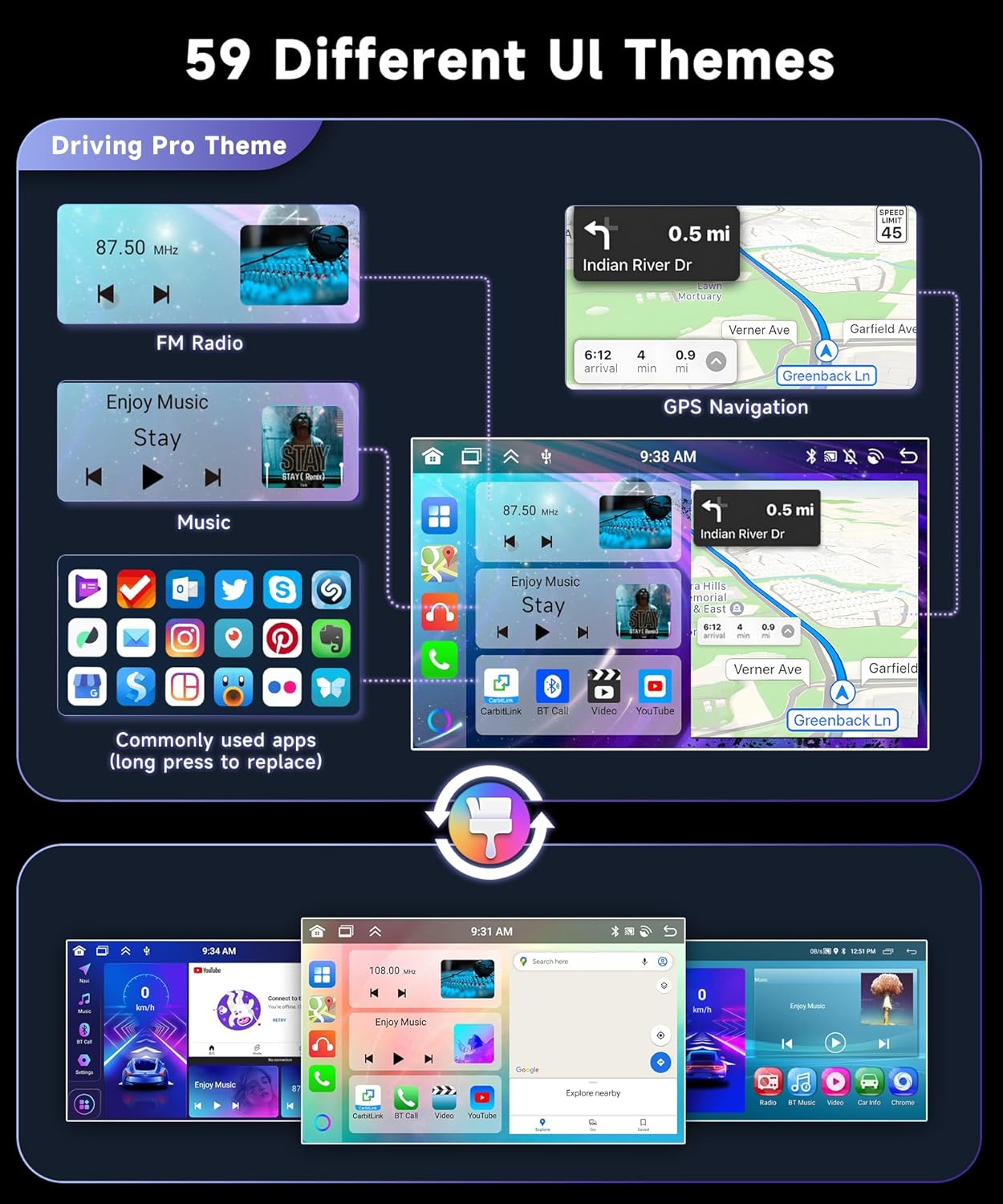 8 Core 6G 128G Car Stereo Radio for Honda Civic 2001-2005 with Wireless CarPlay Android Auto DSP/36EQ MirrorLink 9 inch 1280x720P IPS Touchscreen Bluetooth 5.0 GPS FM/RDS WiFi AHD Backup Camera