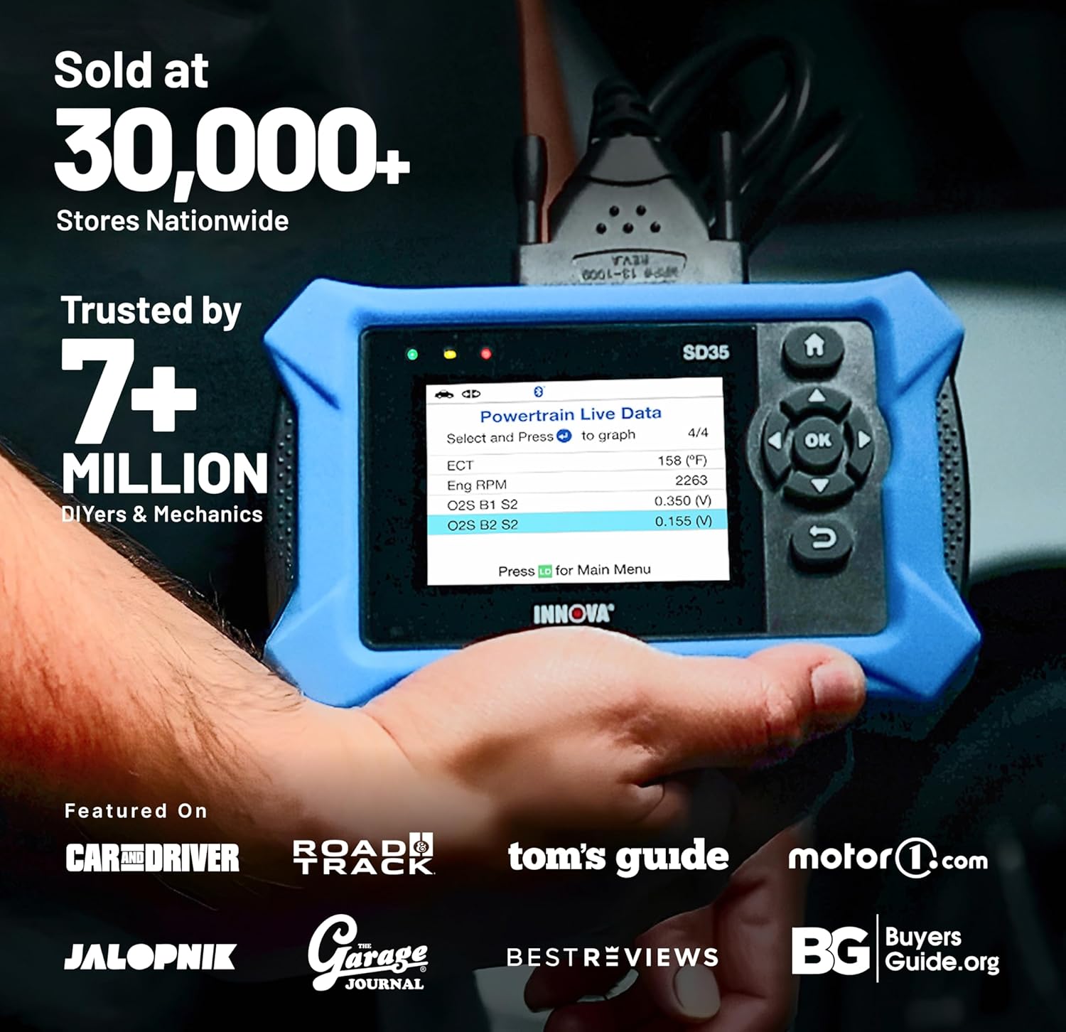 Innova SD35 OBD2 Scanner – ABS, SRS, TPMS & Check Engine Code Reader, Live Data, All System Diagnostics, Compatible with Most Vehicles