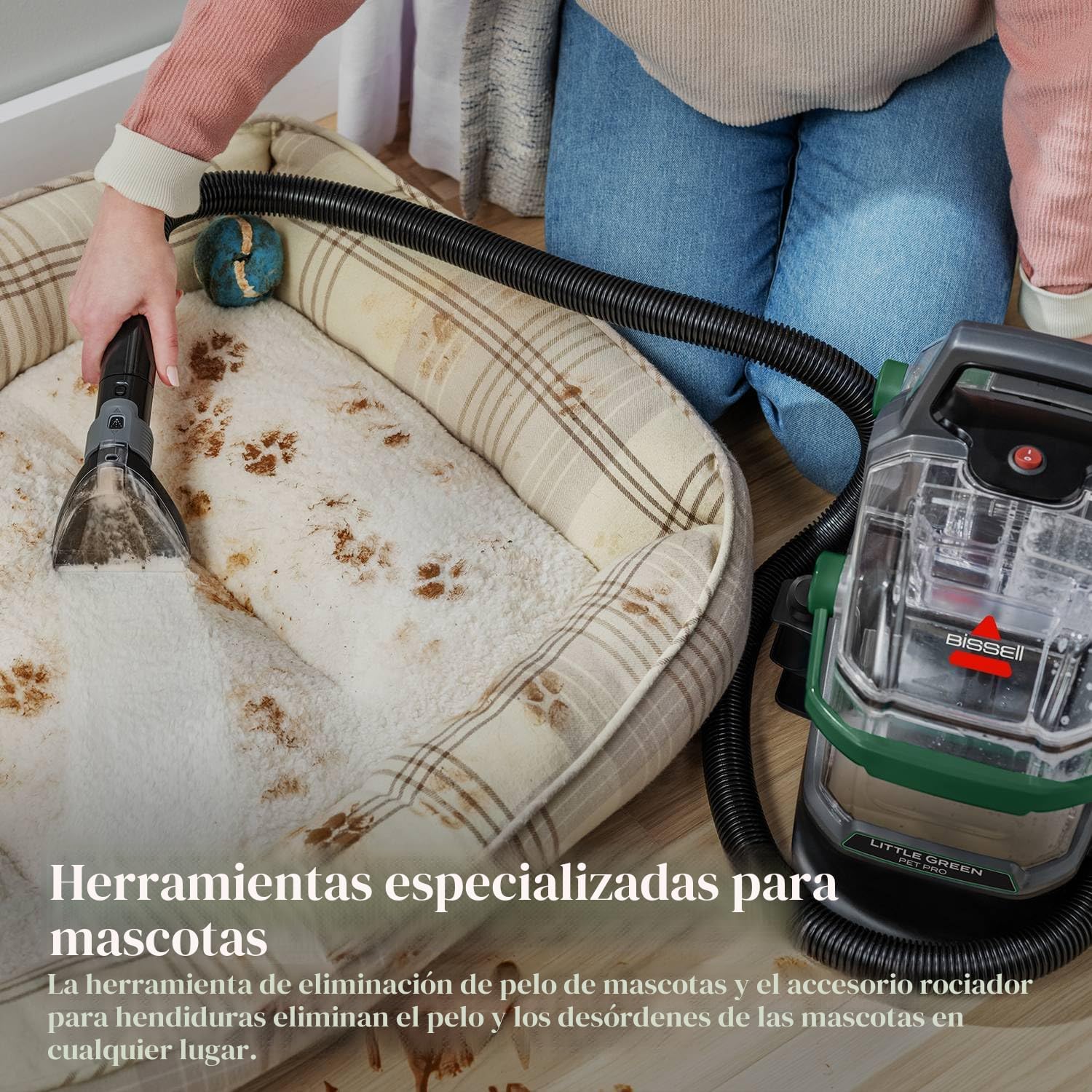BISSELL Little Green Pet Pro - Limpiador profundo portátil para alfombras y tapicería, con detalle para autos/coches, autolimpiante para manchas difíciles, remoción de pelo de mascotas, herramienta