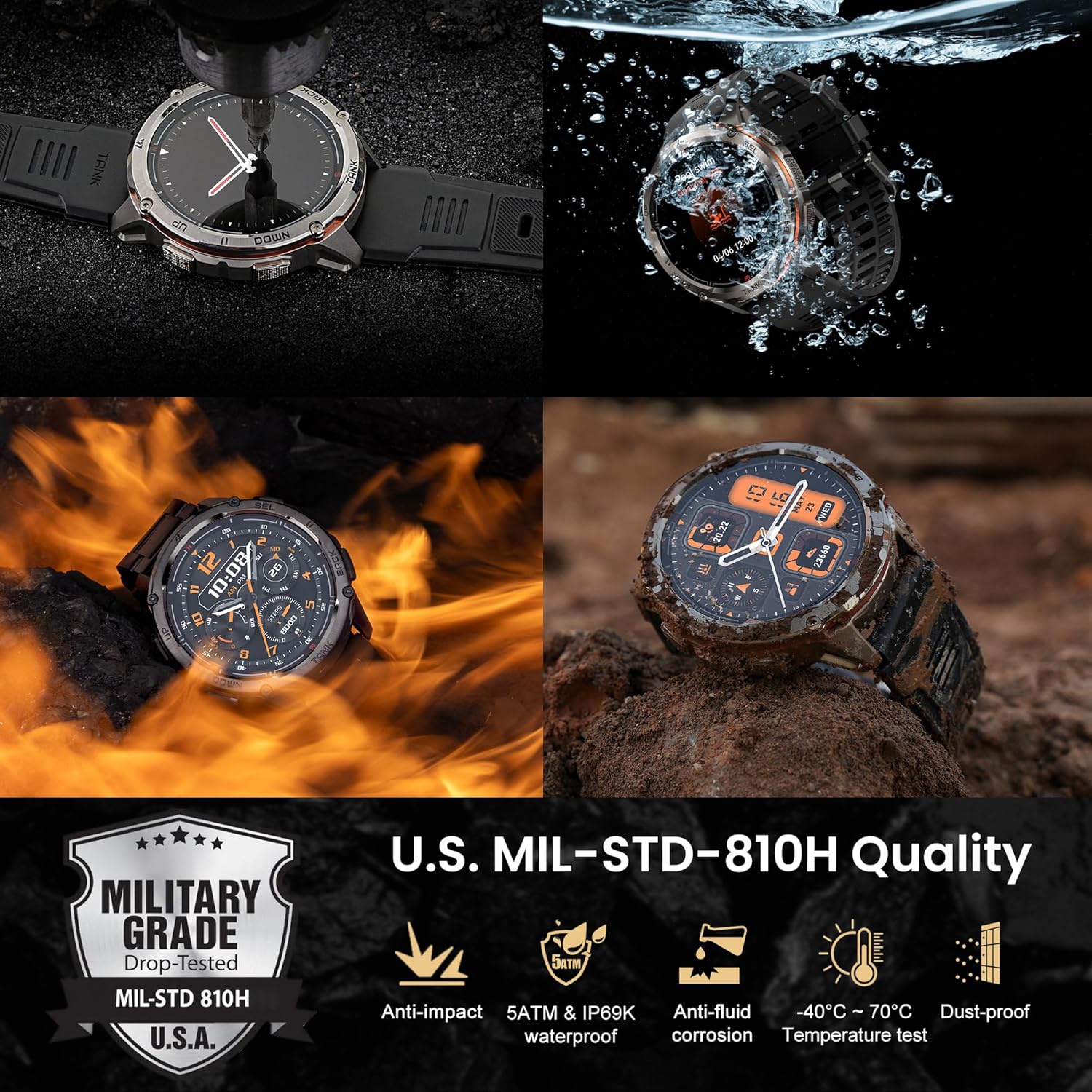 KOSPET Tank T3 Ultra 2 Smart Watch for Men GPS, Extra-Long Battery, Full Stainless Steel Body Rugged Smartwatch with Bluetooth Calling, 1.43" AMOLED Display, Pressure&Altitude&Compass