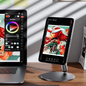 LULULOOK Soporte magnético de 360° para iPad mini 7 A17 Pro/Mini 6 de 8.3 pulgadas (2024/2021), soporte de mesa plegable de aleación de aluminio para tableta con base giratoria para Apple iPad mini 7