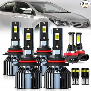 For 2009-2016 Toyota Corolla light Bulbs, 9005 High Beam 9006 Low Beam H11 Fog Light License Plate Lights Combo, 8PCS