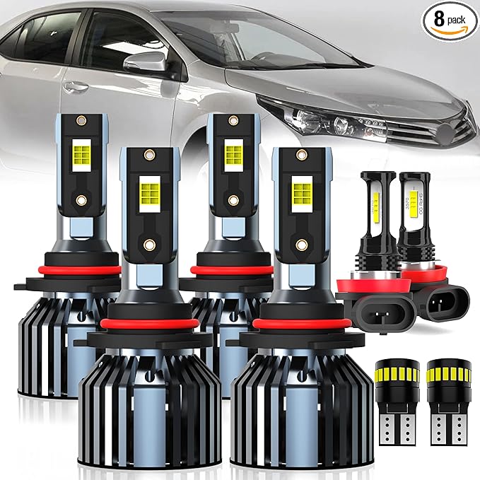For 2009-2016 Toyota Corolla light Bulbs, 9005 High Beam 9006 Low Beam H11 Fog Light License Plate Lights Combo, 8PCS