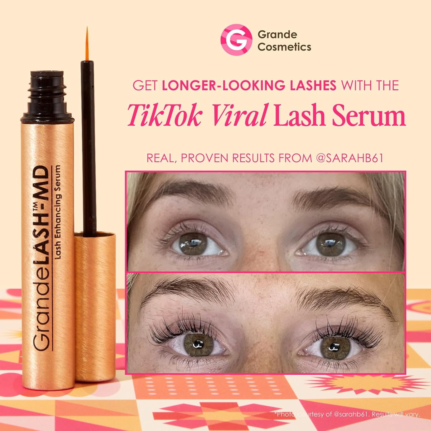 Grande Cosmetics GrandeLASH-MD Suero Potenciador de Pestañas - Fórmula Infundida con Péptidos y Vitaminas para Pestañas más Largas, Gruesas y de Aspecto más Completo - Probado por Oftalmólogos, Sin
