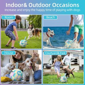 QDAN Dog Balls: Dog Soccer Ball with Straps, Herding Ball for Dogs, Outdoor Toys Interactive Toys for Large Dogs, Pet Birthday Gifts,Gradient Blue (8 Inch)