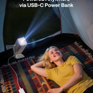 Aurzen BOOM Air - Proyector portátil Google TV con WiFi y Bluetooth, alimentado por USB-C, proyector inteligente para películas al aire libre y en casa, compatible con 4K, enfoque en tiempo real
