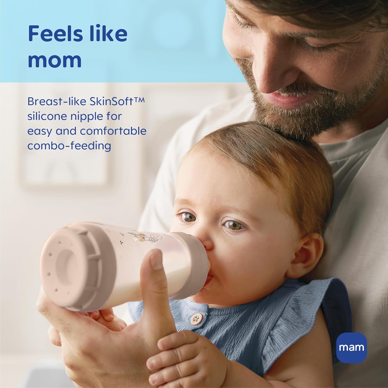 MAM Tetinas de biberón de flujo rápido, nivel 3, para más de 4 meses, pezones de silicona SkinSoft para biberones, se adapta a todos los biberones de MAM (paquete de 4)