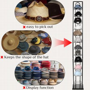 Tandefio 78" Black Floor Standing Hat Rack Tower 12 Tier Hat Display Rack Cap Organizer Metal Hats Stand Hats Wigs Holder for Cap Retail Display Storage Vertically