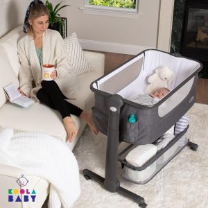 KoolerThings Baby Bassinet, Bedside Sleeper for Baby, Easy Folding Portable Crib with Storage Basket for Newborn, Bedside Bassinet, Comfy Mattress/Travel Bag Included (Bassinet) (Grey)