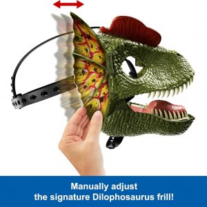 Mattel Jurassic World Dilophosaurus Role Play Mask with Venom Launchin Water Feature, Sound & Adjustable Frill, Dinosaur Costume Headgear Toy