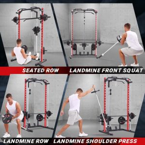 OPPSDECOR Smith Machine - Estante para sentadillas con soporte de alimentación multifuncional LAT-Pull Down con cable cruzado de máquina, jaula de potencia con barra de barra, accesorios de