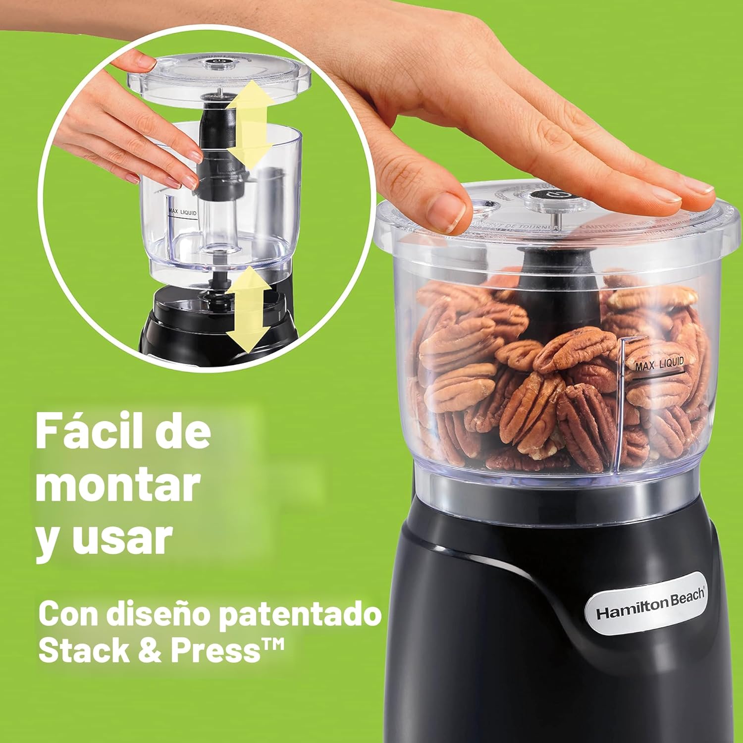 Hamilton Beach - Picador de verduras eléctrico y mini procesador de alimentos, 3 tazas, 350 vatios, para picar, cortar y hacer puré, negro (72850)