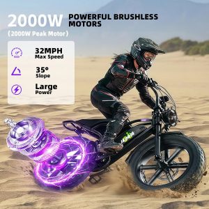 Likebike U12 Electric Bike for Adults, 2000W Peak 32MPH 20" Fat Tire Ebike, 20Ah Removable Battery 7-Speed Gear Full Suspension Mountain Bike Off Road Hydraulic Disc Brake
