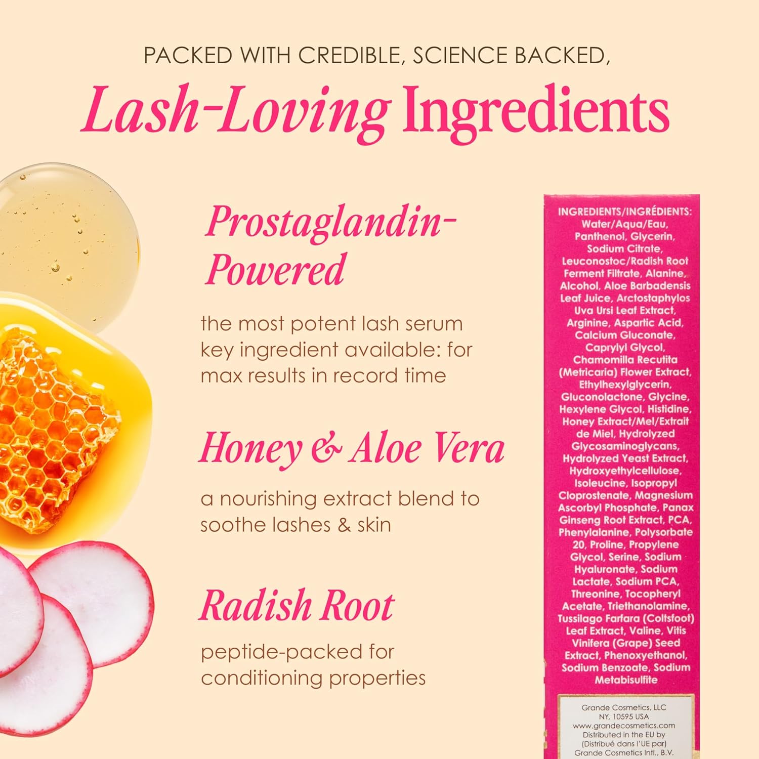 Grande Cosmetics GrandeLASH-MD Suero Potenciador de Pestañas - Fórmula Infundida con Péptidos y Vitaminas para Pestañas más Largas, Gruesas y de Aspecto más Completo - Probado por Oftalmólogos, Sin