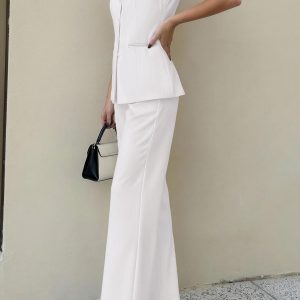 PRETTYGARDEN Conjunto de 2 piezas para mujer, ropa de trabajo de verano 2026, sin mangas, chaqueta, chaleco, pantalones, trajes de primavera y negocios, trajes casuales