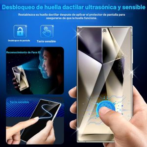 Paquete de 3 protectores de pantalla de vidrio para Samsung Galaxy S25 Ultra [6.9 pulgadas] + Paquete de 3 protectores de lente de cámara, vidrio templado 9H, desbloqueo por huella dactilar